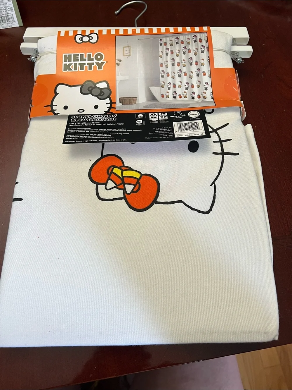 Hello Kitty Halloween Shower Curtain - White with Orange, Black & Purple Accents